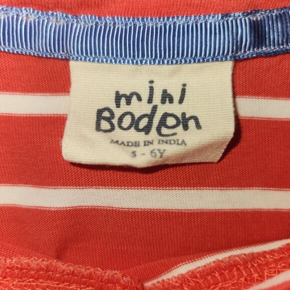 Mini Boden Girls Red & White Striped Cotton Dress With Pockets & Button Details - Picture 5 of 7